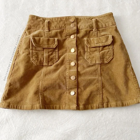 Corduroy Button Down Cargo Pocket Mini Skirt - Picture 3 of 11